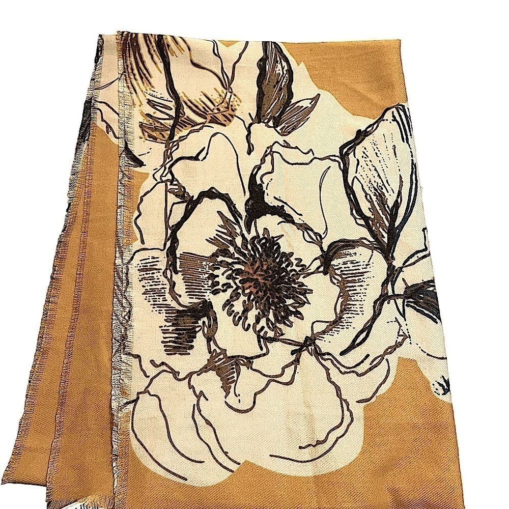 Unbranded Super Soft Golden Yellow Scarf Wrap Large Floral Print and Self Fringe - Picture 5 of 8